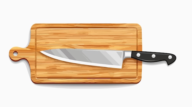 Kitchen Knife on Cutting Board Flat Vector Illustration