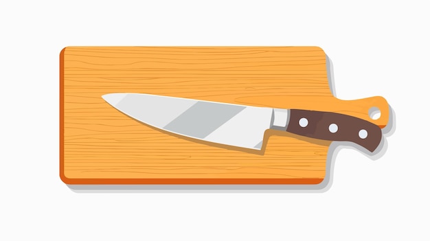 Kitchen Knife on Cutting Board Flat Vector Illustration