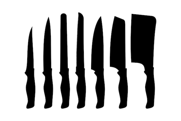 Kitchen knife silhouette vector icon set. Butcher knife set for butcher shop. knife illustration vector in flat style