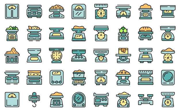 Kitchen scales icons set vector flat