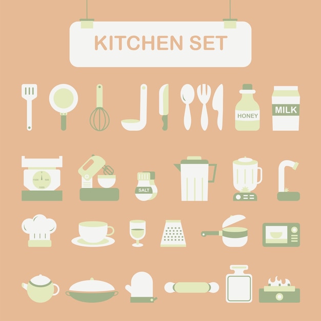 Kitchen set flat design items