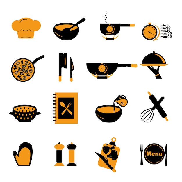 Kitchen tool icons set