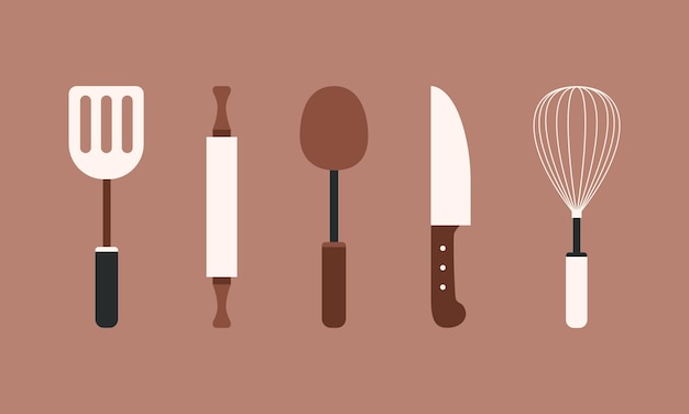 Kitchen utensils flat vector illustration set