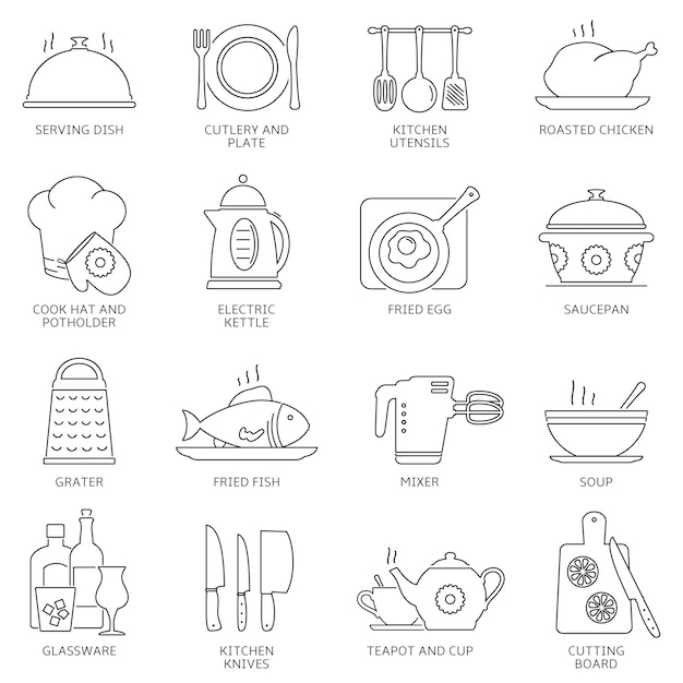 Kitchen utensils and food