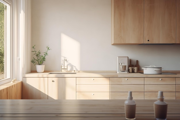 a kitchen with a bottle of nail polish on the counter