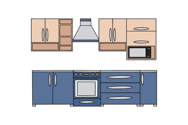 Kitchen with furniture Modern cozy kitchen interior Vector illustration