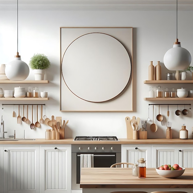 Vector a kitchen with a round picture frame that says the kitchen