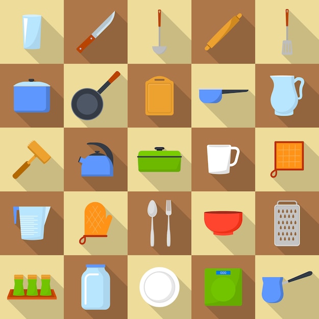 Kitchenware tools cook icons set. Flat illustration of 25 kitchenware tools cook icons for web