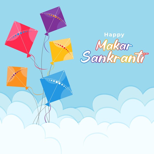 Kites flying in sky makar sankranti festival greeting card for social media