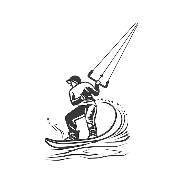 kitesurfing man athlete in action minimalist line art icon logo symbol