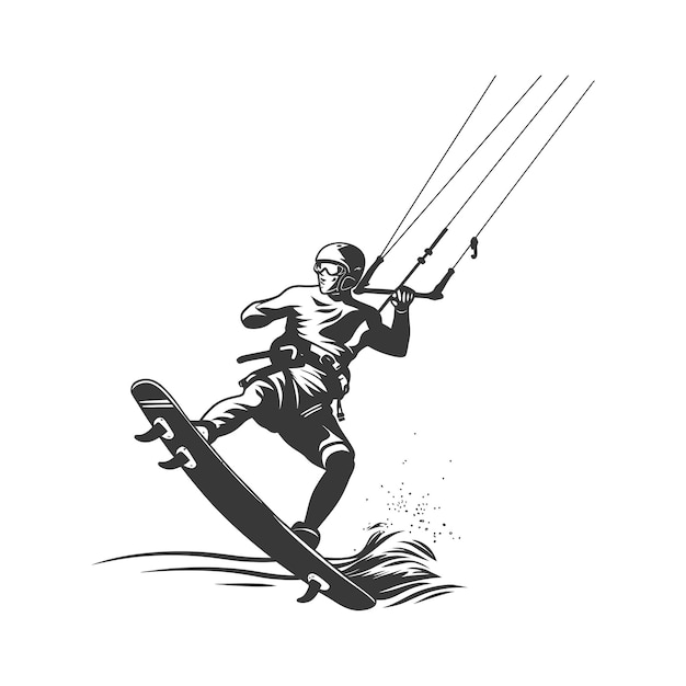 kitesurfing man athlete in action minimalist line art icon logo symbol