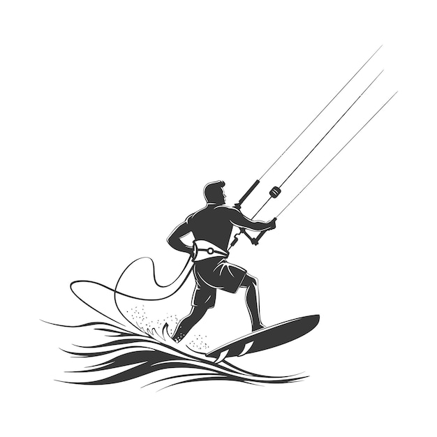 kitesurfing man athlete in action minimalist line art icon logo symbol