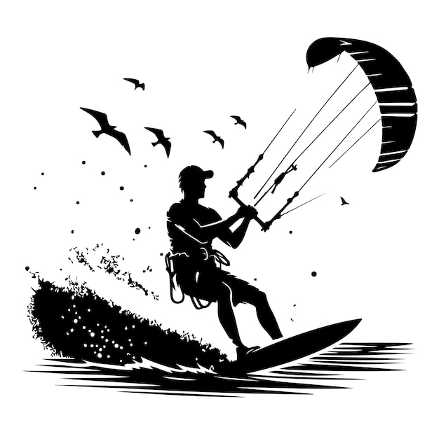 Vector kitesurfing silhouette illustration vector