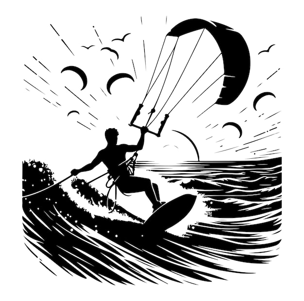 Vector kitesurfing silhouette illustration vector