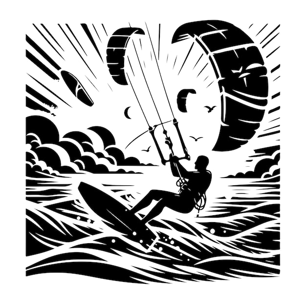 kitesurfing silhouette illustration vector