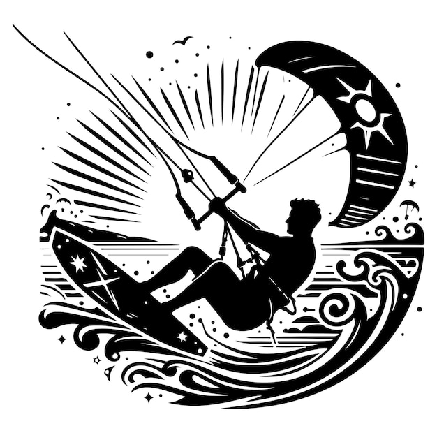 Kitesurfing silhouette vector black color silhouette