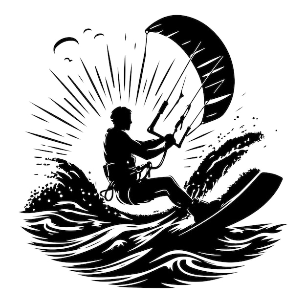 Kitesurfing silhouette vector black color silhouette