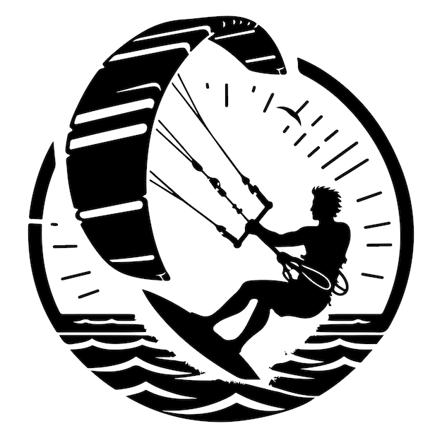 Vector kitesurfing silhouette vector illustration on a white background