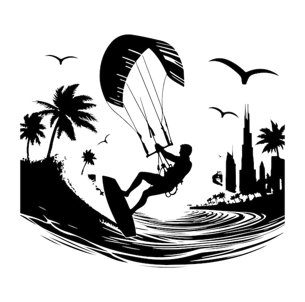 Kitesurfing vector illustration