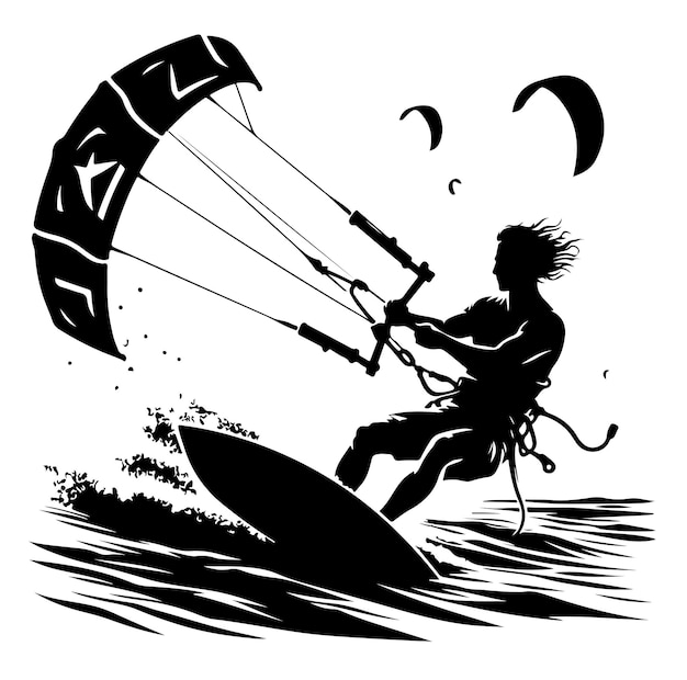 Vector kitesurfing vector silhouette