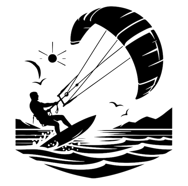 Kitesurfing vector silhouette