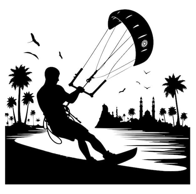 Vector kitesurfing vector silhouette