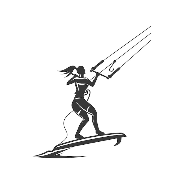 kitesurfing woman athlete in action minimalist line art icon logo symbol