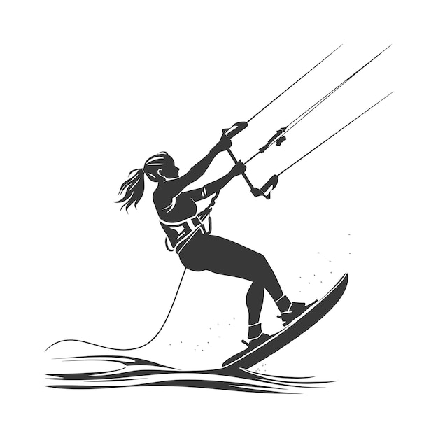 kitesurfing woman athlete in action minimalist line art icon logo symbol