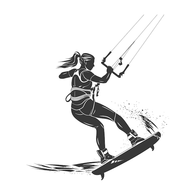 kitesurfing woman athlete in action minimalist line art icon logo symbol