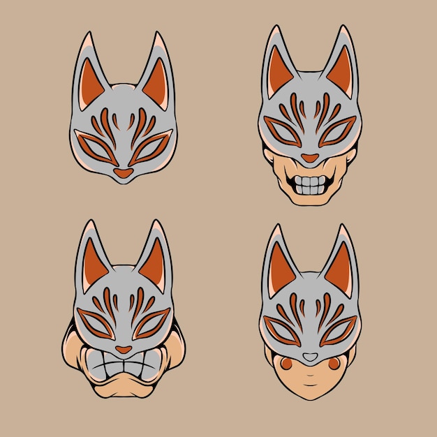 Vector kitsune mask art