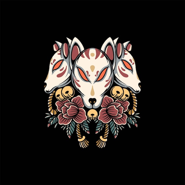 kitsune tattoo illustration vector design