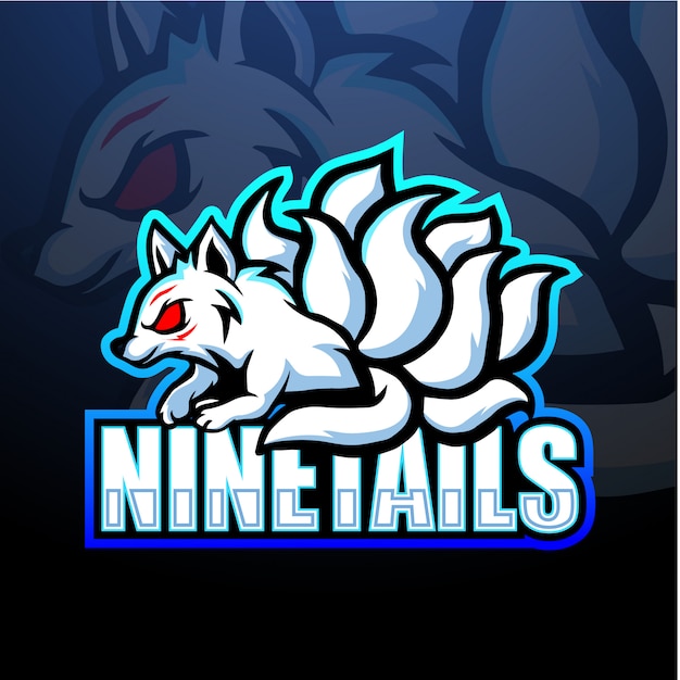 Kitsune white fox nine tails mascot esport illustration