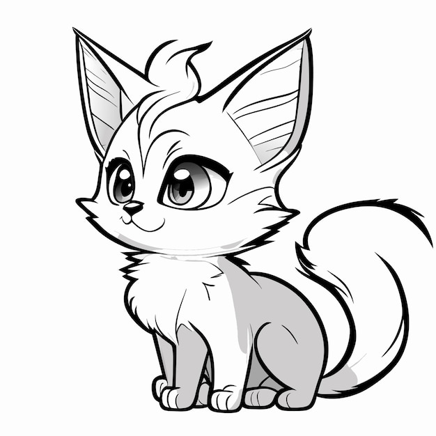 A kitten cartoon style coloring page for kids clean line art high detail white black