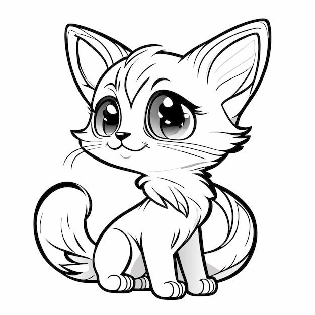 A kitten cartoon style coloring page for kids clean line art high detail white black