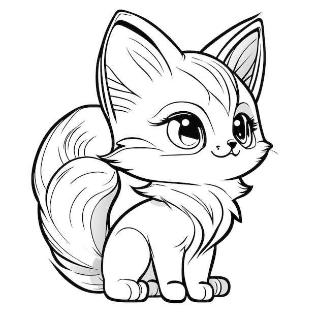 A kitten cartoon style coloring page for kids clean line art high detail white black