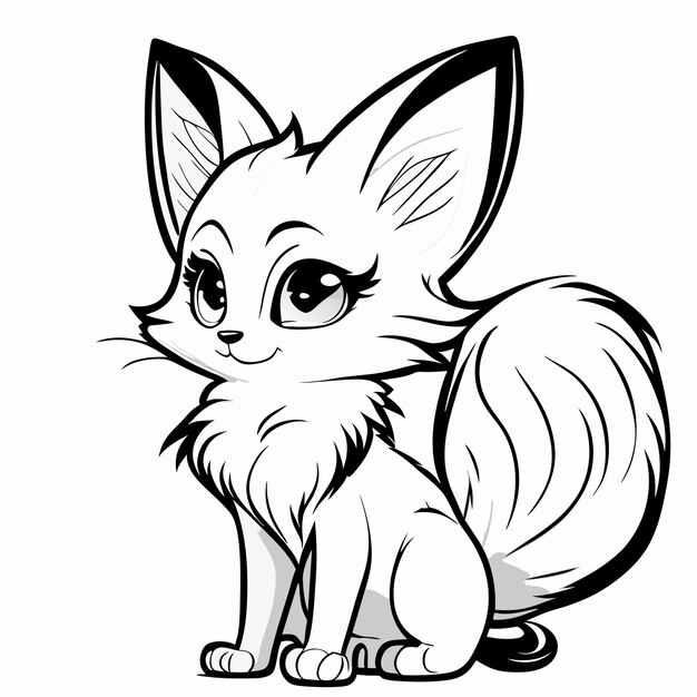 A kitten cartoon style coloring page for kids clean line art high detail white black