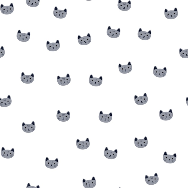 Kitty pattern seamless in freehand style. Head animals on colorful background. Vector illustration for textile prints, fabric, banners, backdrops and wallpapers.