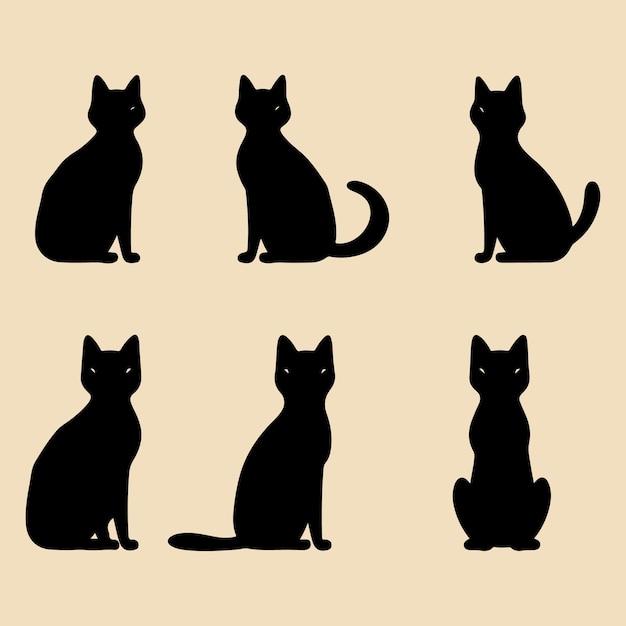 Kitty set black silhouette Clip art