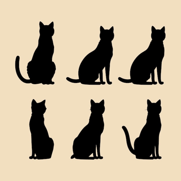 Kitty set black silhouette vector Clip art