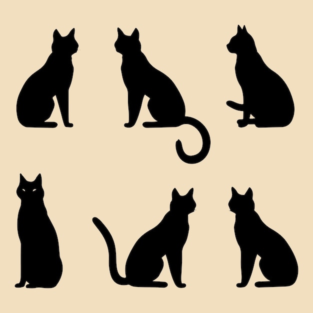 Kitty set black silhouette vector