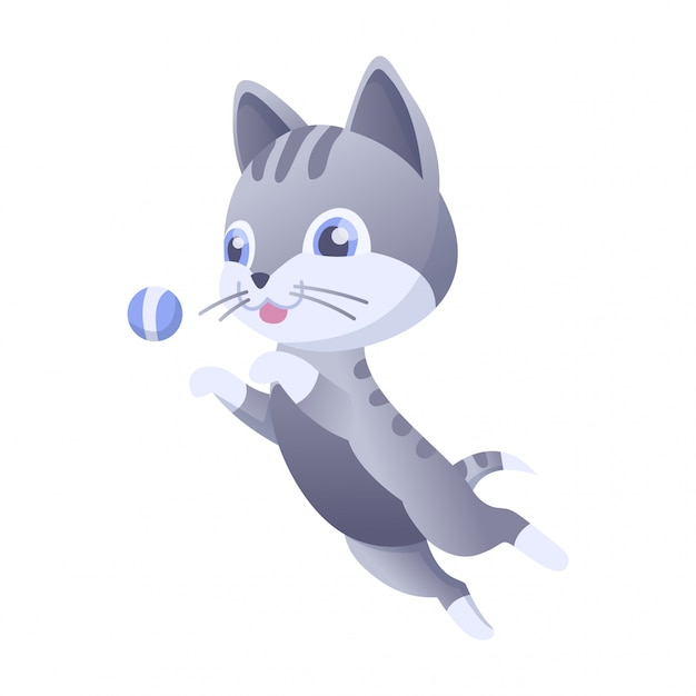 Kitty vector illustration. House domestic cat in position and activitie. Cat jumps for the ball.