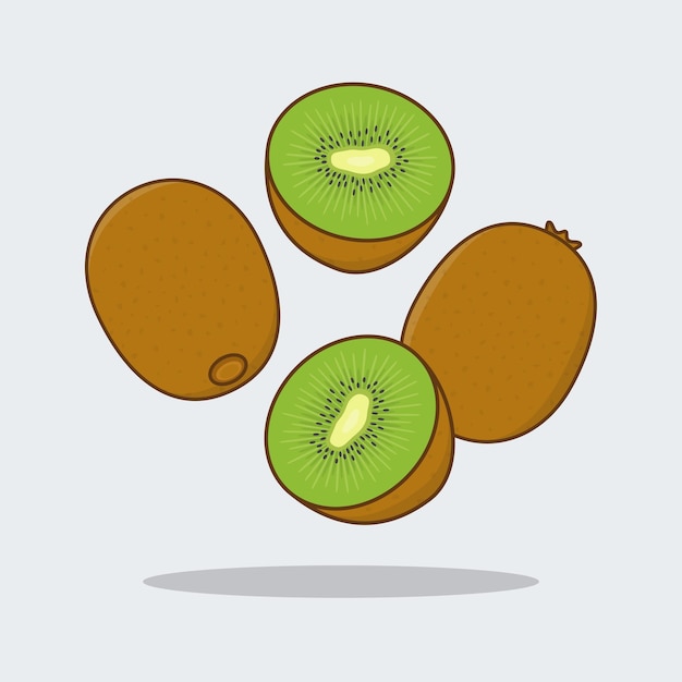 Kiwi Cartoon Vector Illustration Falling Sliced Kiwi Flat Icon Outline Flying Kiwi