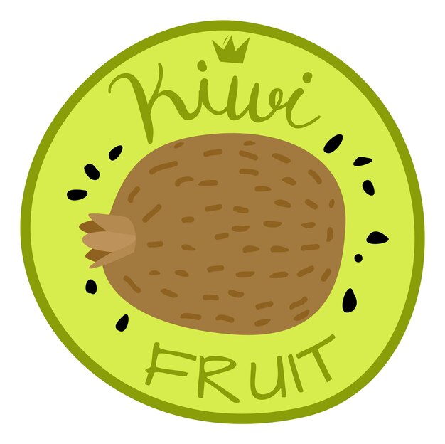 Vector kiwi fruit round label cute hand drawn sign