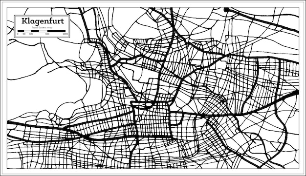 Klagenfurt Austria City Map in Black and White Color in Retro Style Outline Map