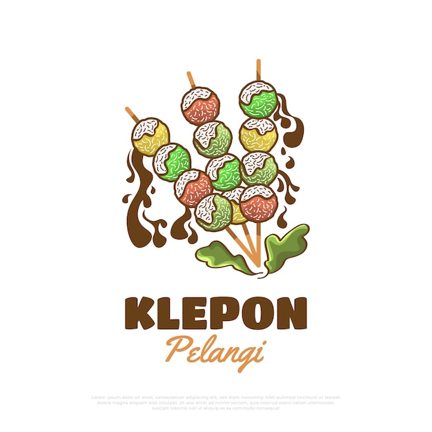 Klepon Pelangi Indonesian Traditional Food or Snacks Hand Drawn Vector Illustration