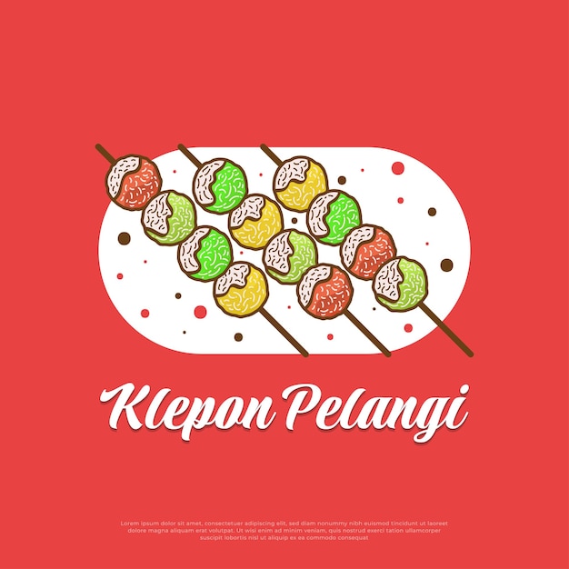 Klepon Pelangi Indonesian Traditional Food or Snacks Hand Drawn Vector Illustration