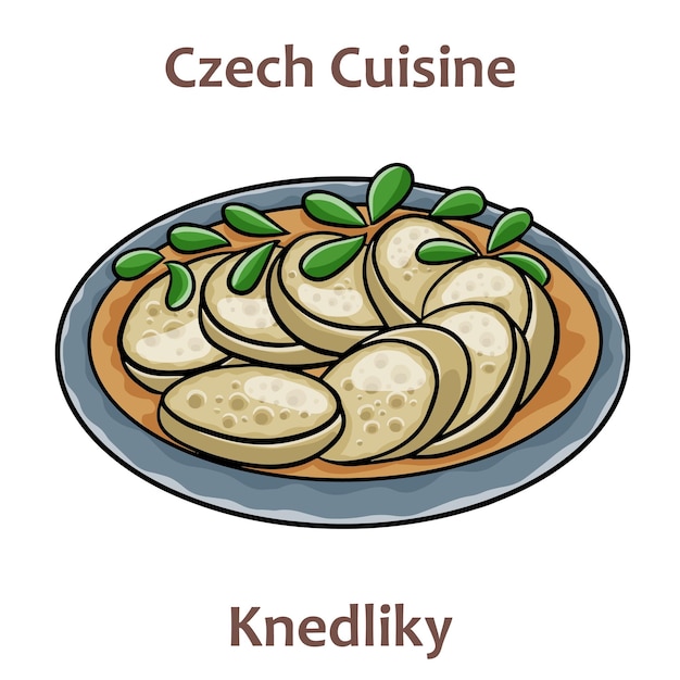 Knedliky It is cooked dish served on the side of many traditional dishes Most common types are bread and potato dumplings Czech food Vector image isolated