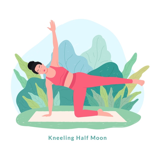 Kneeling half moon Yoga pose Woman workout fitness aerobic and exercises