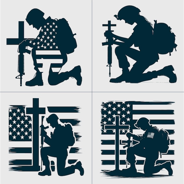 Vector kneeling soldier american flag svg amp png files patriotic clipart vector image 4th of july shirt de