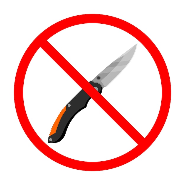 Knife ban sign. Knife forbidden. Dangerous weapon. Red prohibition sign. Vector illustration